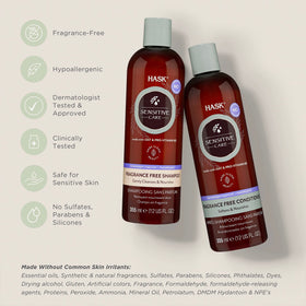 HASK shampoo texture on palm demonstrating gentle, non-foaming lather for sensitive scalps