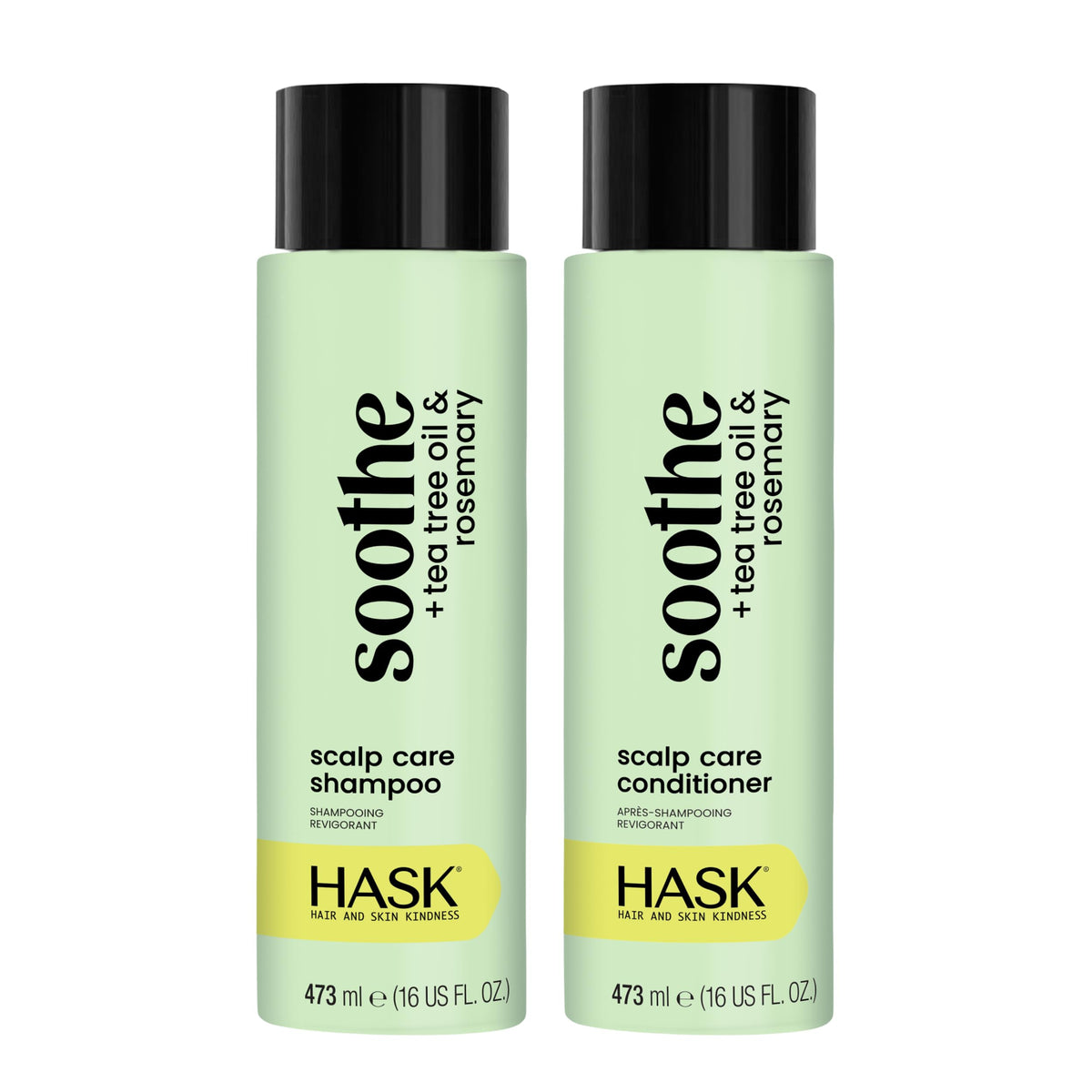 HASK shampoo and conditioner front packaging showing duo and brand clarity benefits