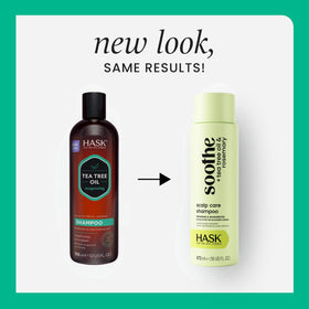 HASK shampoo texture on hand highlighting cooling tea tree sensation and clarity