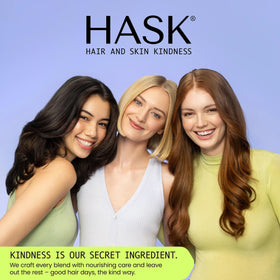 HASK styled hair after use showing smooth shine and reduced frizz
