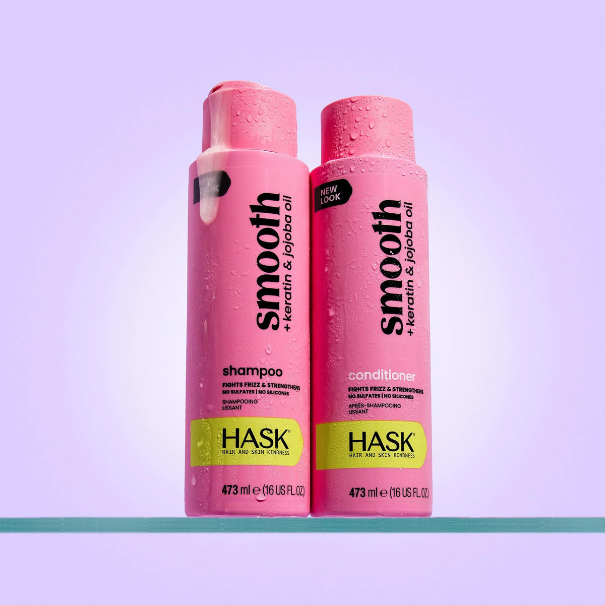 HASK bottles staged in bathroom for routine-ready styling