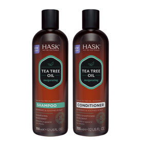 HASK front packaging of shampoo and conditioner showing clean branding and benefits