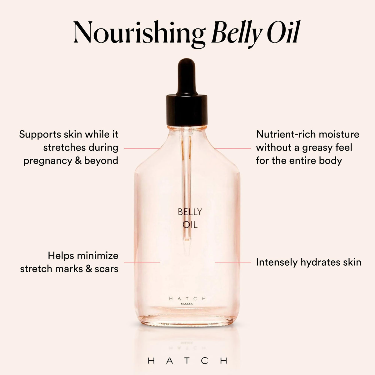 HATCH belly oil pouring close-up displaying quick-dry lightweight texture
