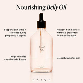 HATCH belly oil pouring close-up displaying quick-dry lightweight texture