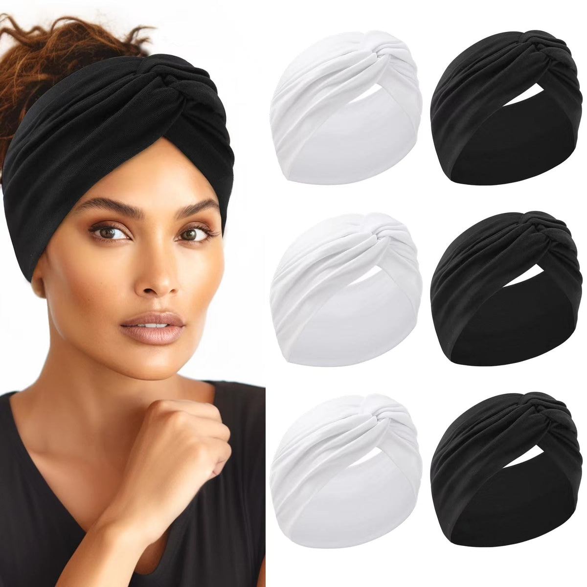 HAUHC front view pack showing six black and white headbands, easy outfit matching