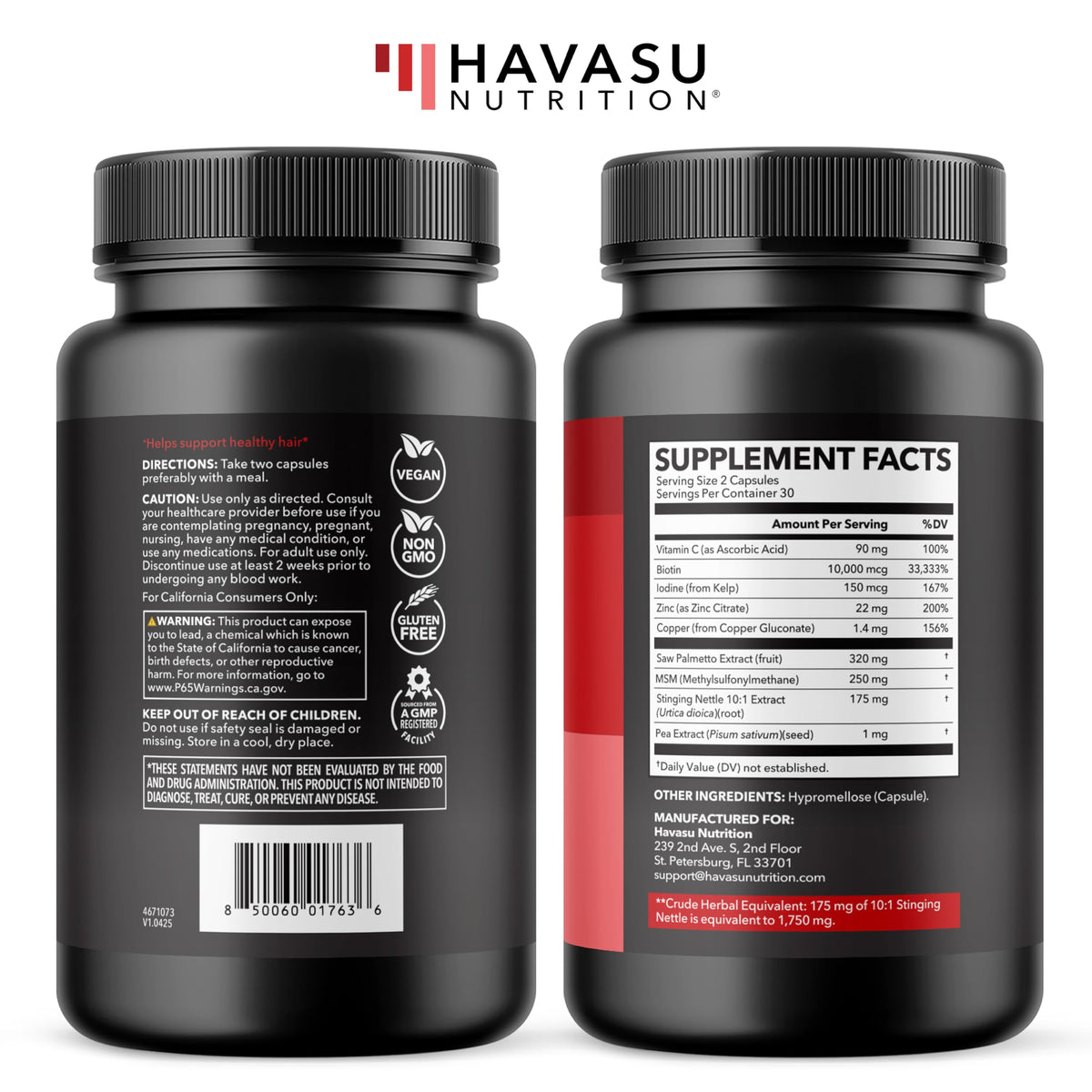 HAVASU NUTRITION nutrition facts panel closeup showing ingredient amounts