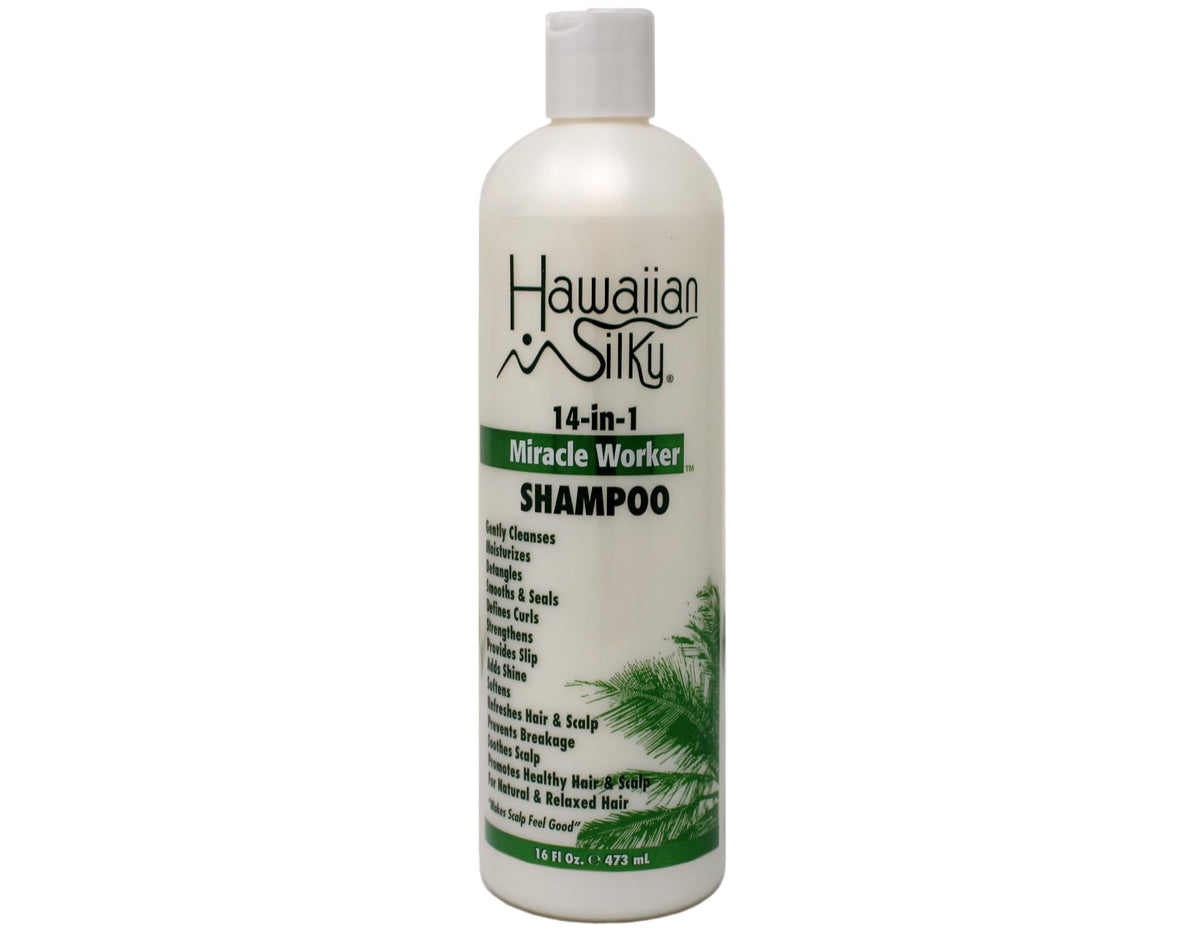 Hawaiian Silky conditioner pouring to demonstrate slip and detangling ease