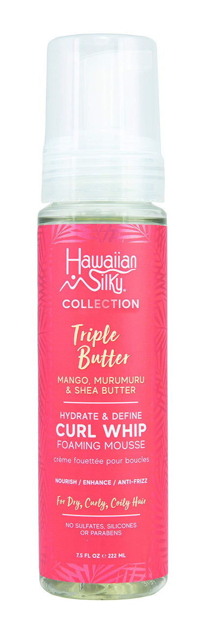 Hawaiian Silky front view of curl whip foam can showing label and lightweight texture benefits