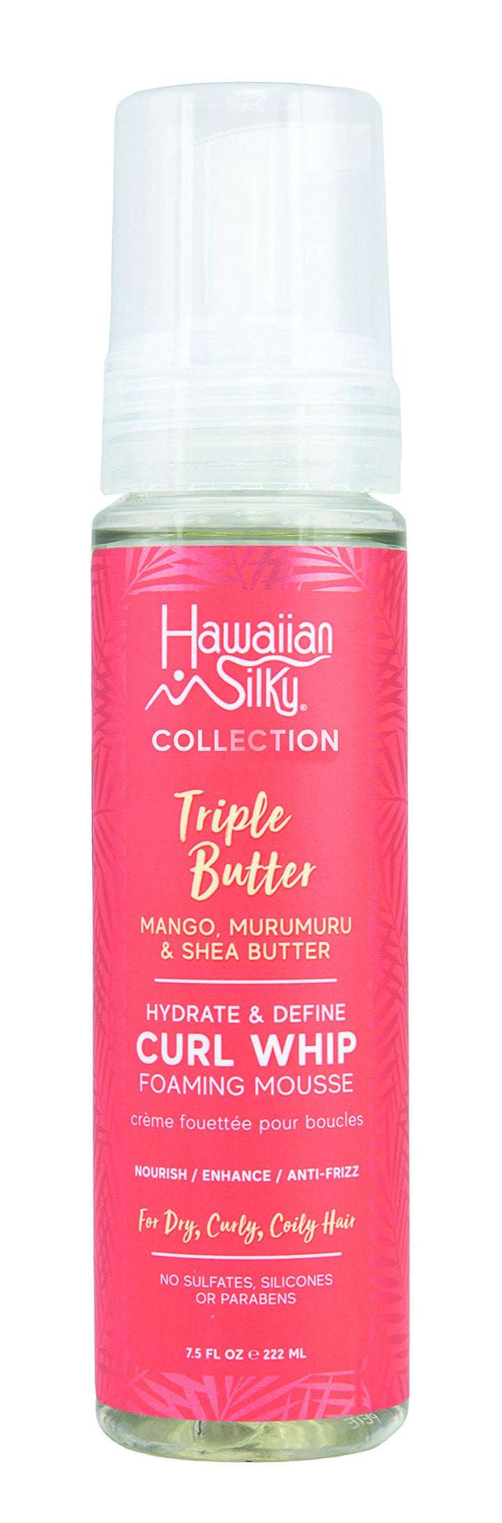 Hawaiian Silky front view of curl whip foam can showing label and lightweight texture benefits