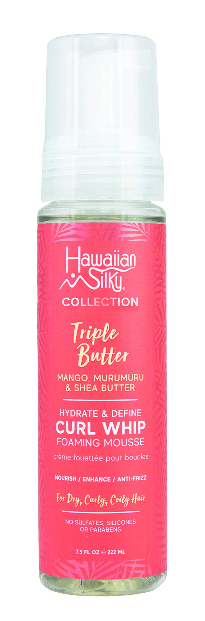 Hawaiian Silky front view of curl whip foam can showing label and lightweight texture benefits