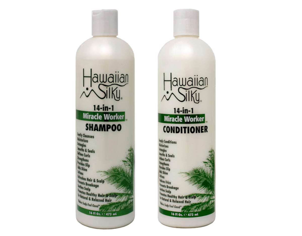 Hawaiian Silky front packaging showing both 16 fl oz bottles and benefits