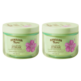 Hawaiian Tropic front packaging showing twin 8oz jars and coconut scent benefit