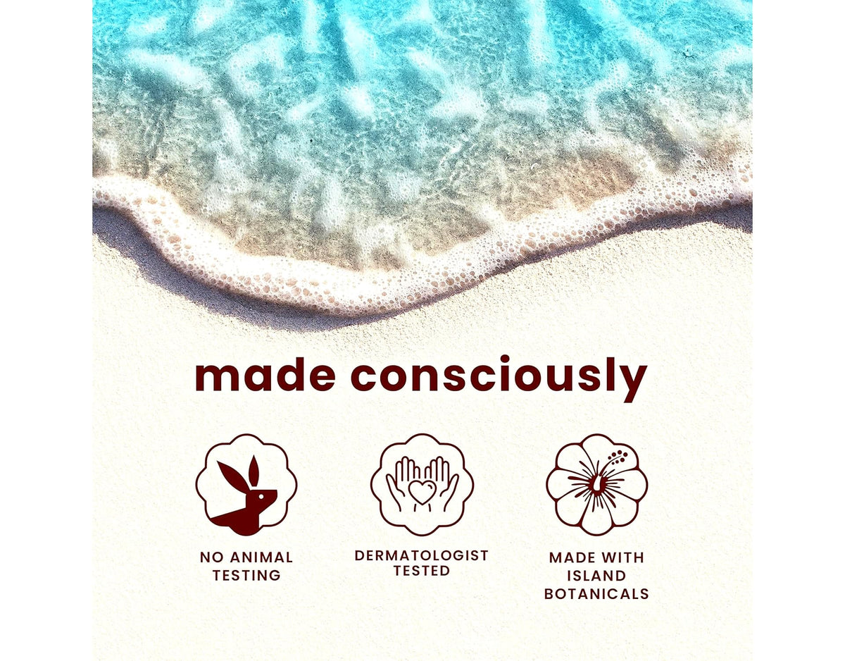 Hawaiian Tropic ingredients flatlay with papaya mango and plumeria highlighting natural botanicals