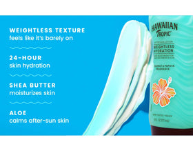 Hawaiian Tropic bottle on a beach towel showing lifestyle use and tropical fragrance appeal