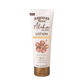 Hawaiian Tropic front bottle showing 8oz size and benefit of lasting hydration