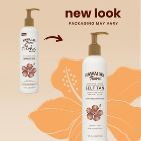 Hawaiian Tropic lotion texture close-up showing smooth, blendable finish