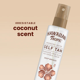 Hawaiian Tropic being applied with a tanning mitt for streak-free, controlled bronze