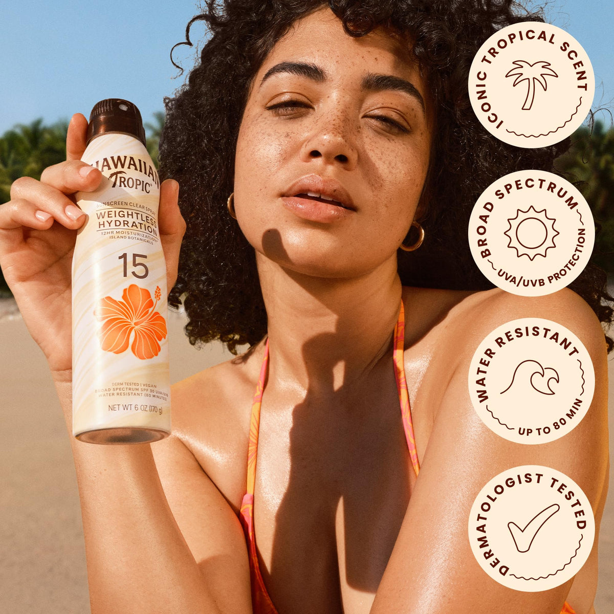Hawaiian Tropic ingredient label close-up highlighting botanicals and safety