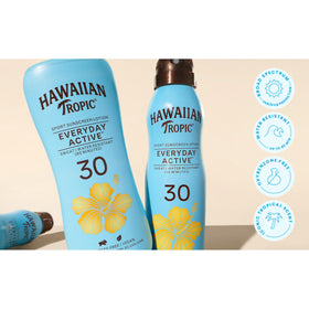 Hawaiian Tropic continuous nozzle closeup demonstrating even spray coverage