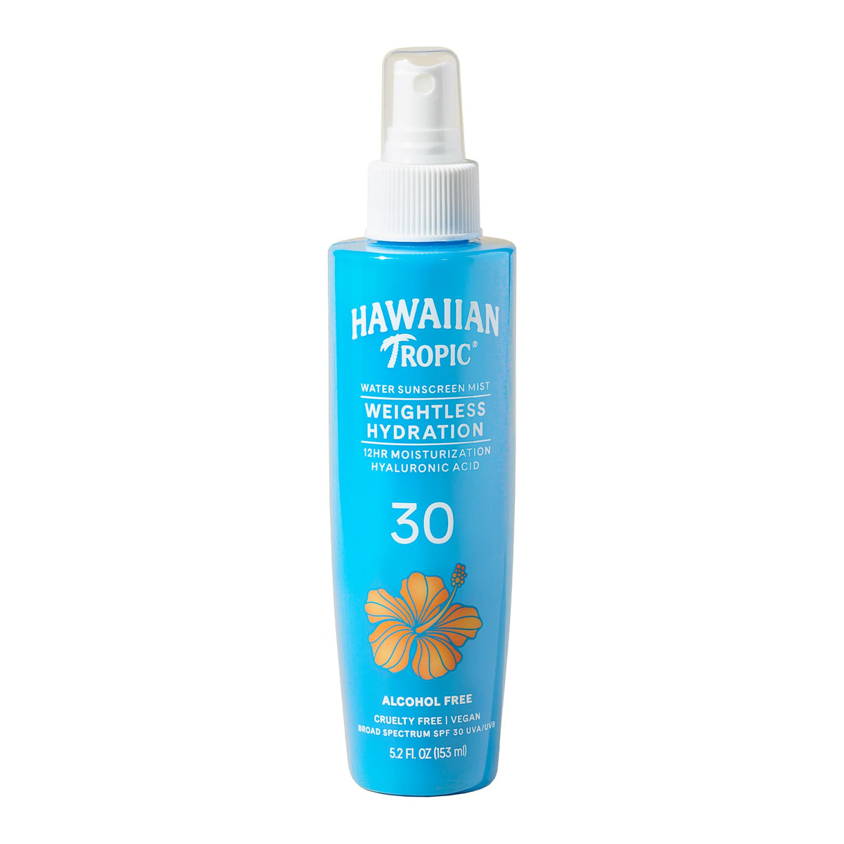 Hawaiian Tropic front packaging of SPF 30 mist showing bottle and branding for easy identification