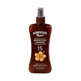 Hawaiian Tropic front packaging showing SPF 15 protection and tropical design