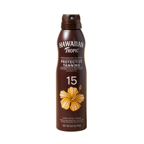 Hawaiian Tropic front packaging showing SPF 15 and spray benefits