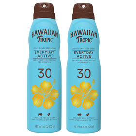 Hawaiian Tropic front packaging showing SPF 50 protection and twin pack benefit