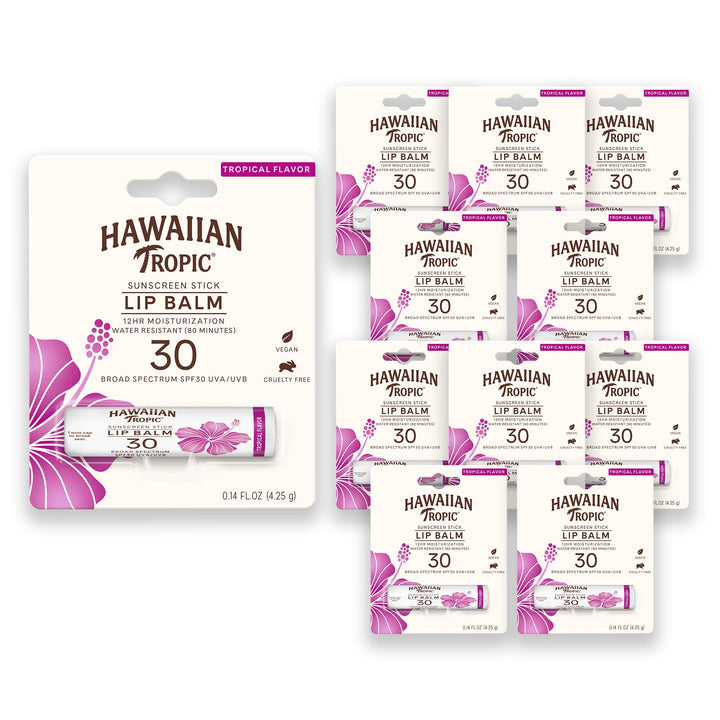 Hawaiian Tropic front packaging showing SPF 30 tubes and travel convenience