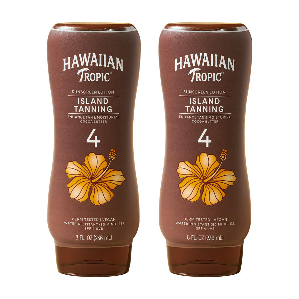 Hawaiian Tropic front packaging showing twin pack and benefits