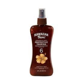 Hawaiian Tropic front packaging of SPF 6 tanning oil showing product branding and size
