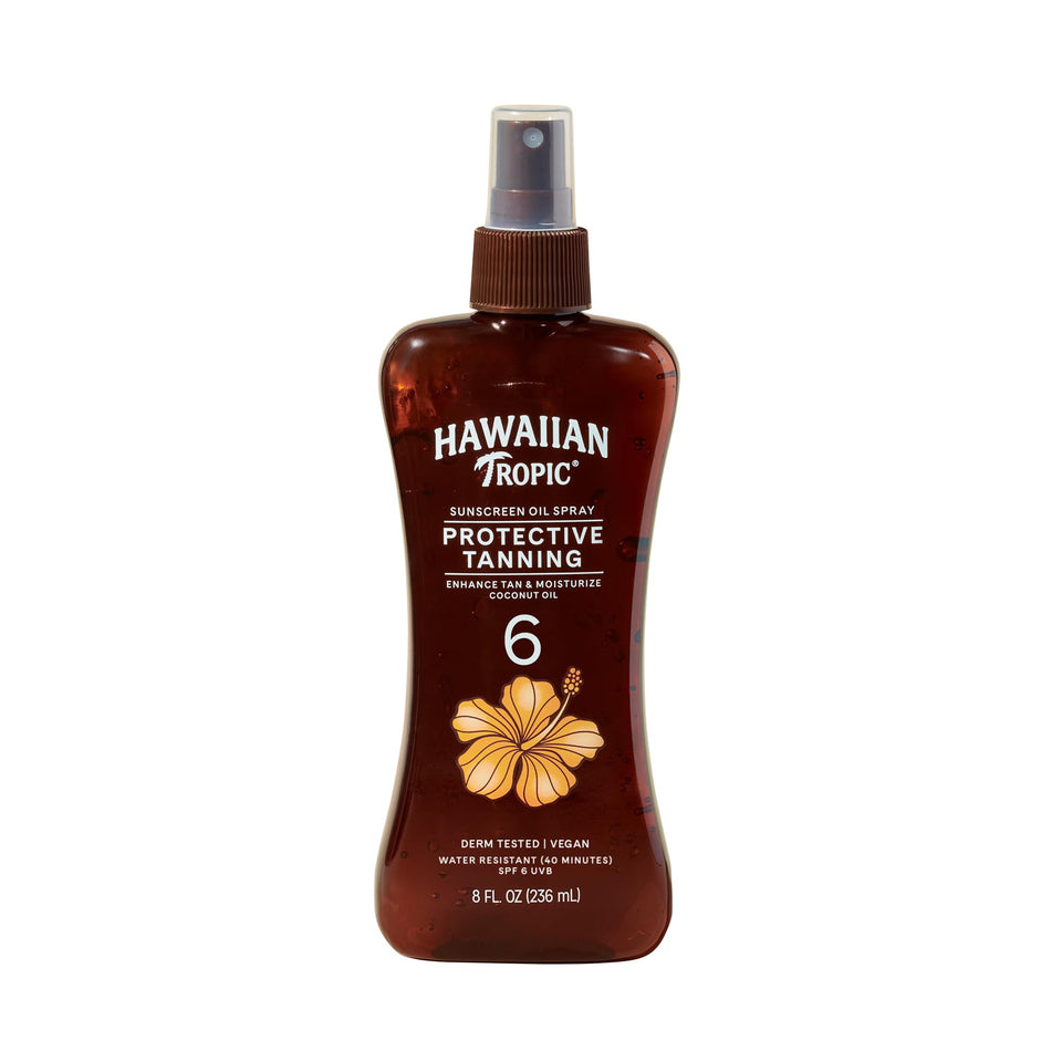 Hawaiian Tropic front packaging of SPF 6 tanning oil showing product branding and size