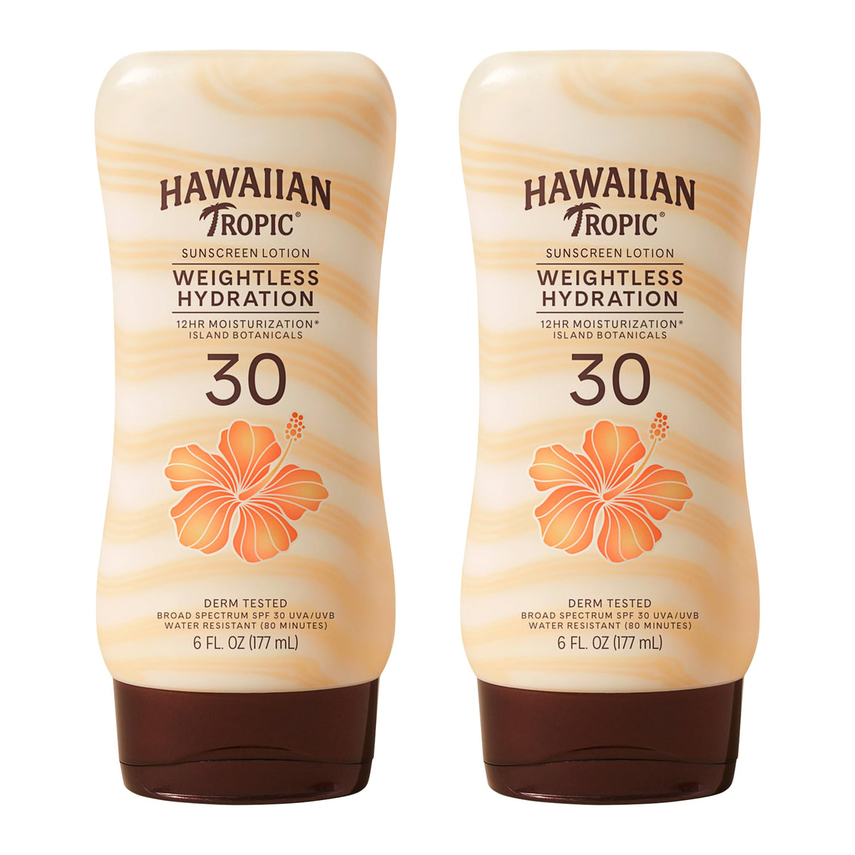 Hawaiian Tropic front packaging showing twin pack and SPF benefit