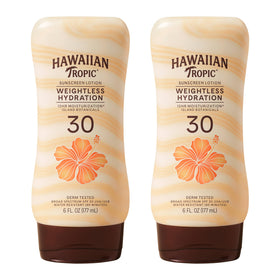 Hawaiian Tropic front packaging showing twin pack and SPF benefit