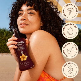 Hawaiian Tropic being applied at the beach demonstrating fast spreadability and glow