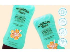 Hawaiian Tropic label and ingredients panel highlighting aloe content