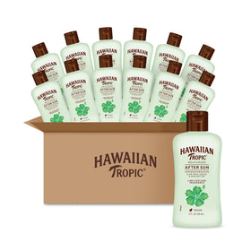 Hawaiian Tropic front packaging showing twelve mini bottles and benefits