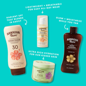 Hawaiian Tropic lip balms in a beach bag with sunscreen for on-the-go protection