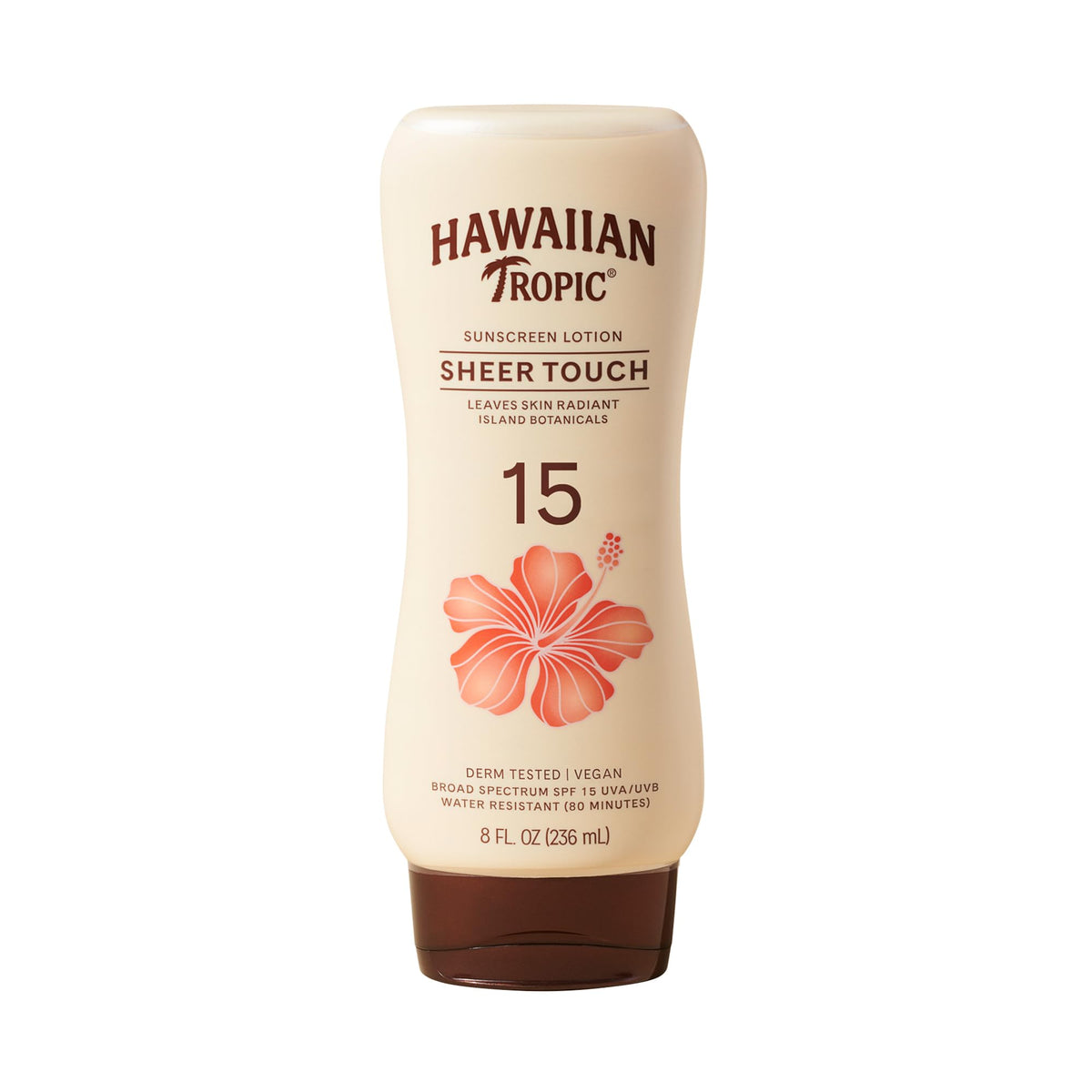 Hawaiian Tropic front label showing SPF 15 and radiant benefits