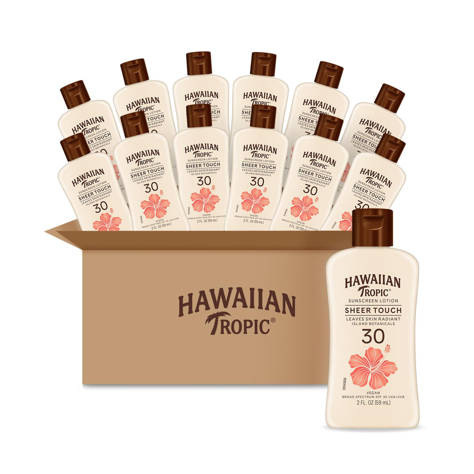 Hawaiian Tropic front packaging showing SPF 30 and luminous finish benefit