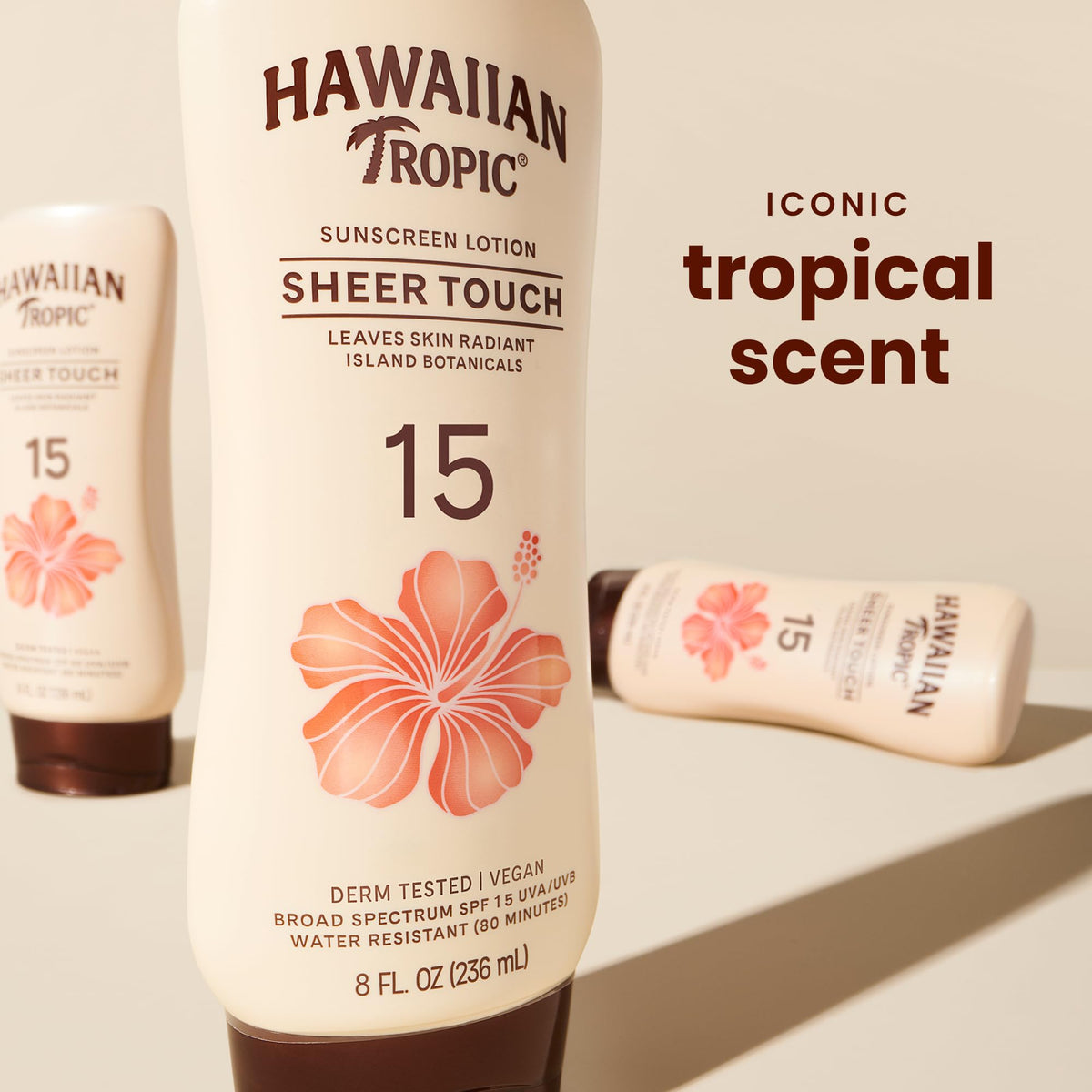 Hawaiian Tropic pump close-up highlighting easy dispensing
