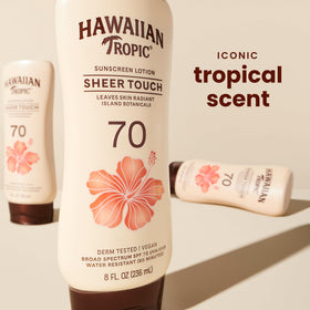 Hawaiian Tropic lotion texture dispensed for quick absorption benefit