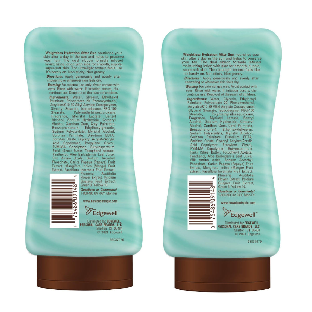 hawaiian tropic bottle next to standard sunscreen to show 6 fl oz scale and portable size