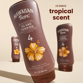 Hawaiian Tropic lotion texture close-up highlighting quick absorption