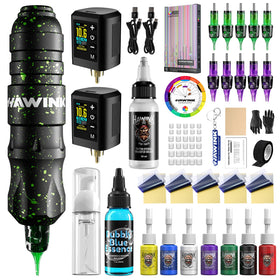 HAWINK tattoo gun and kit layout showing included accessories for quick setup