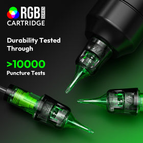 HAWINK cartridge mounted on machine in artist hand demonstrating ergonomic grip benefit
