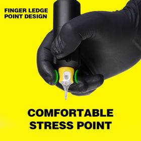 HAWINK cartridge next to ruler for scale demonstrating compact size and ergonomic fit