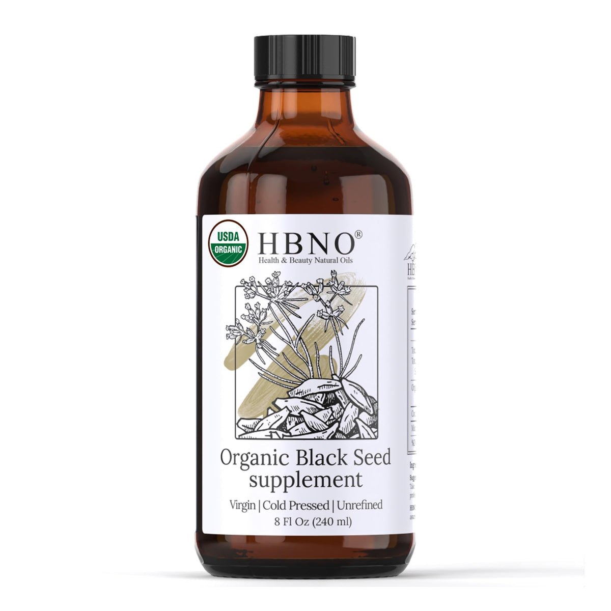 HBNO front bottle view showing label and organic certification benefit
