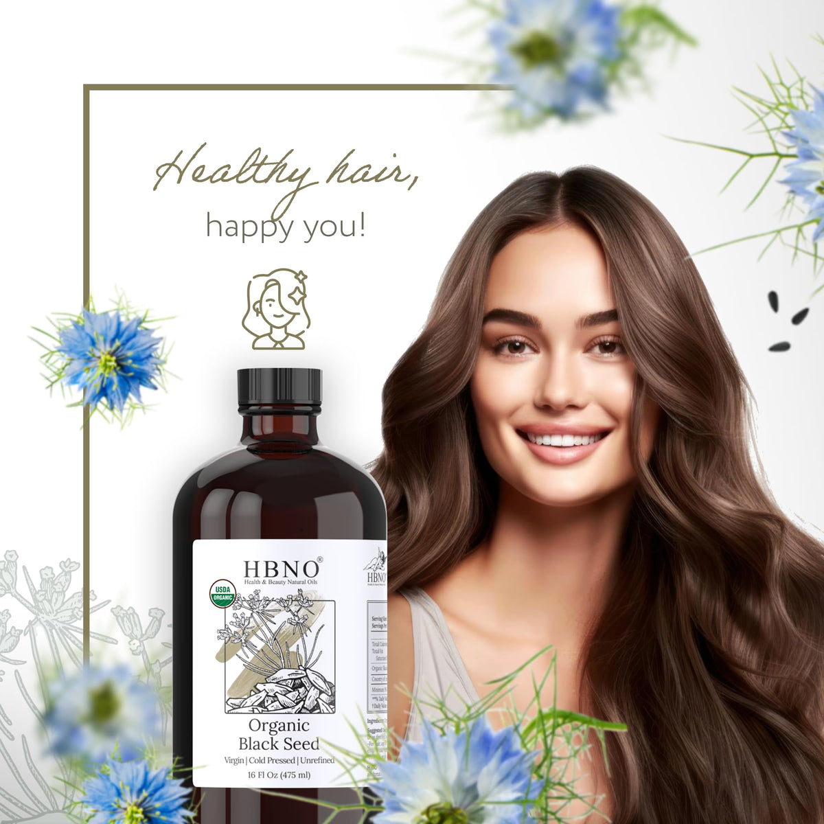 HBNO oil used in hair treatment scene illustrating shine and frizz control benefits