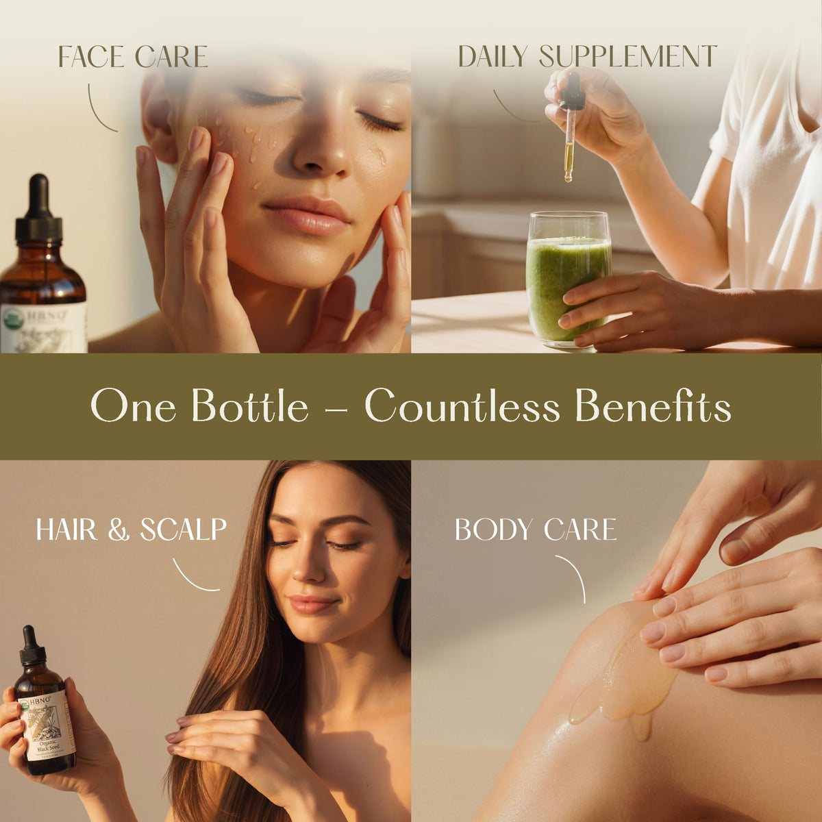 HBNO oil droplet pouring to show cold-pressed texture and concentrated nourishment
