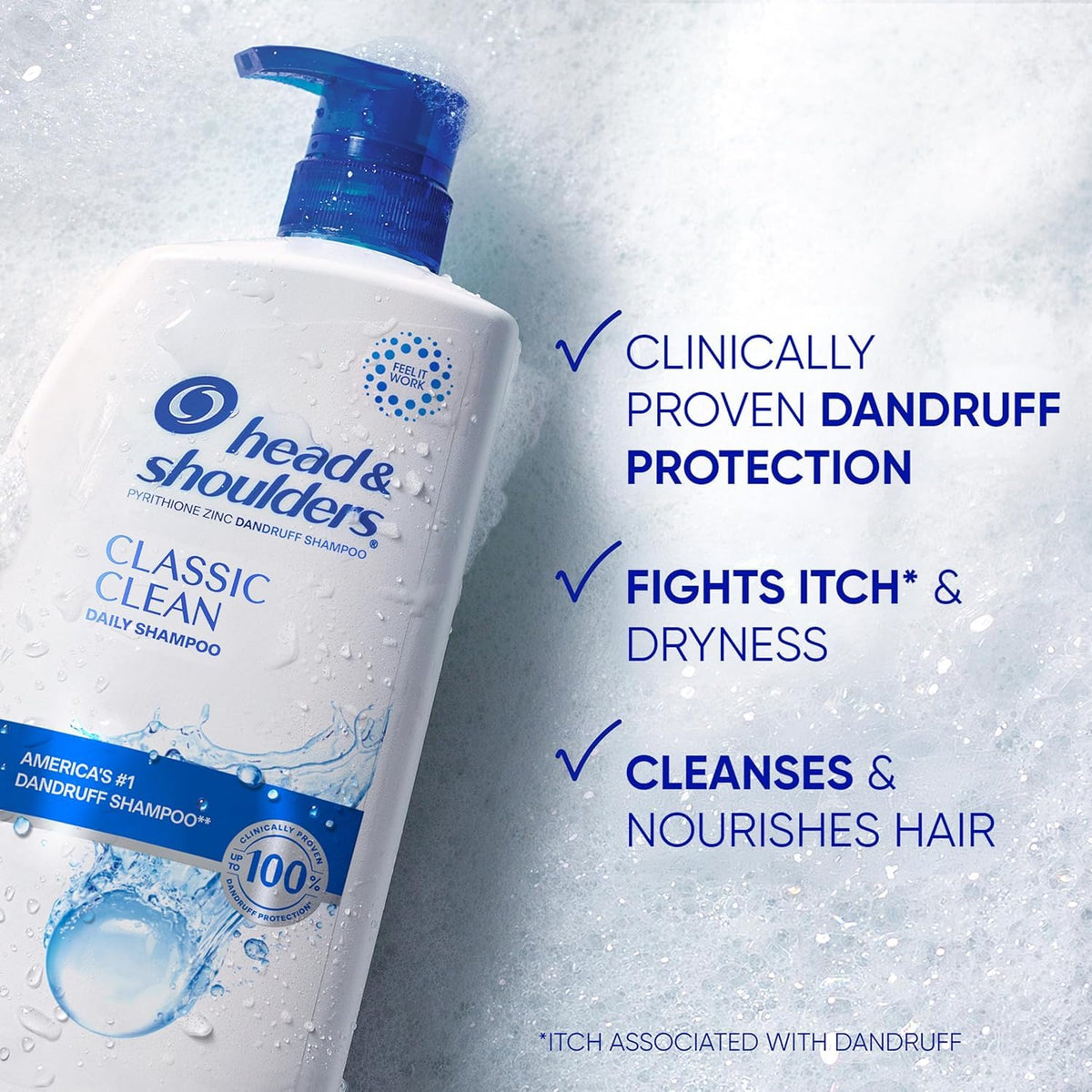 Head & Shoulders bottle cap and dispenser highlighting easy use
